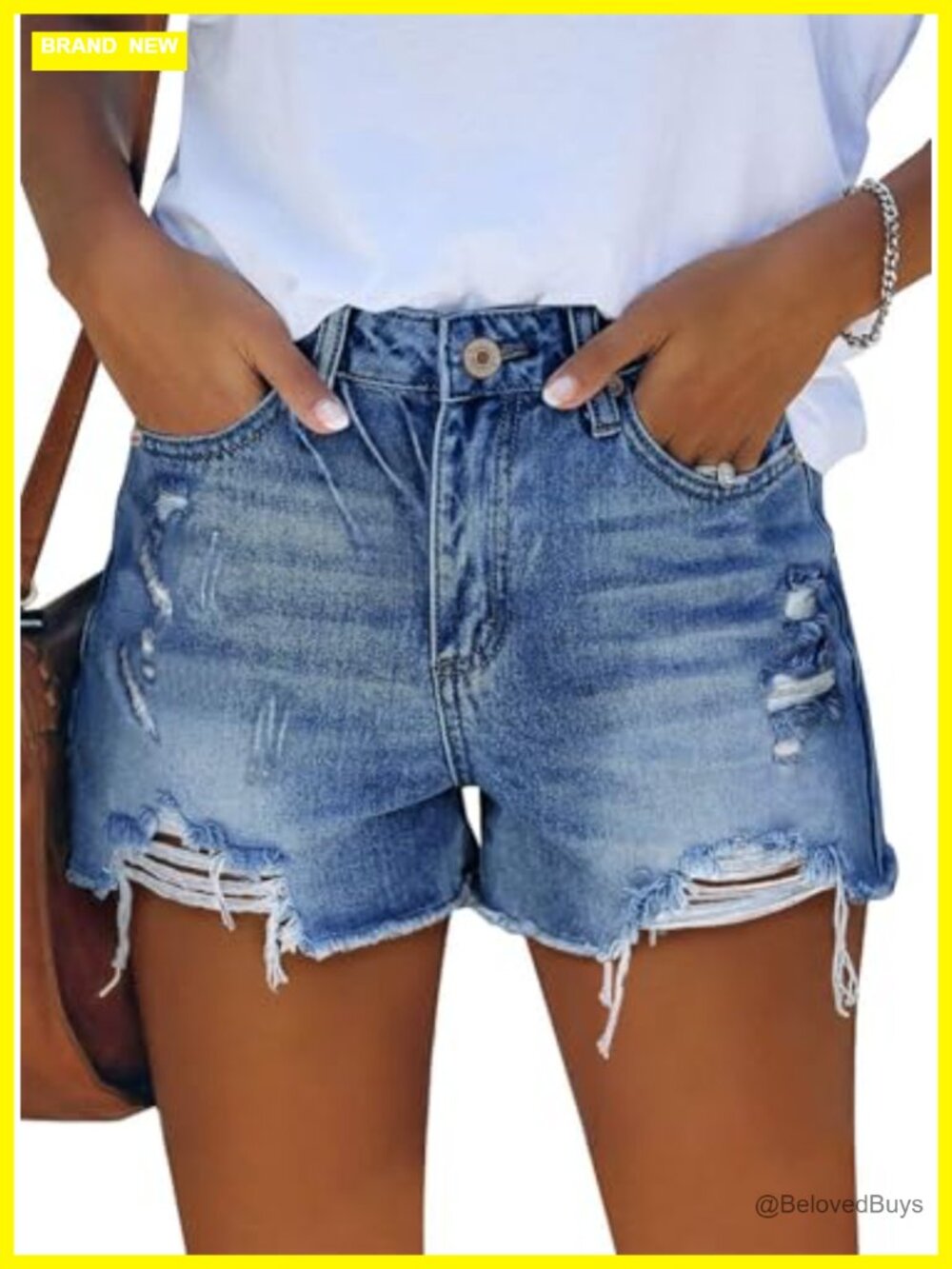 High Rise Distressed Jean Shorts Cut Off Denim Stretchy